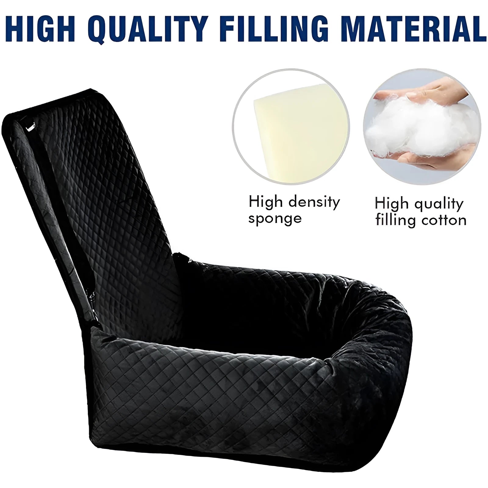 Black breathable pet car hanging bag with waterproof seat cushion, compressed size 44x58x6cm