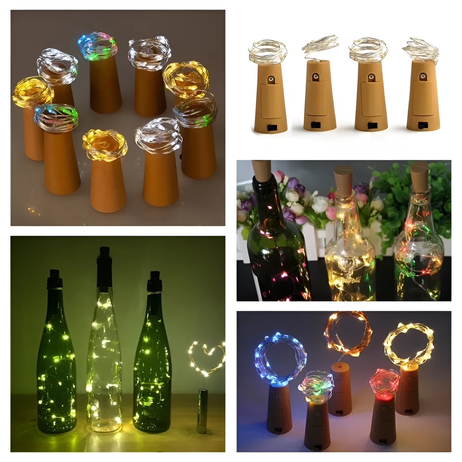 Flexible copper wire LED string light with bottle stopper for wine bottle decoration.