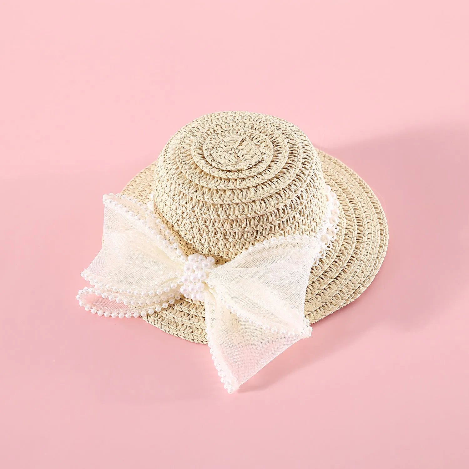 Woven Lafite leaves cat hat in princess style with pearl butterfly decoration for pet fancy dress