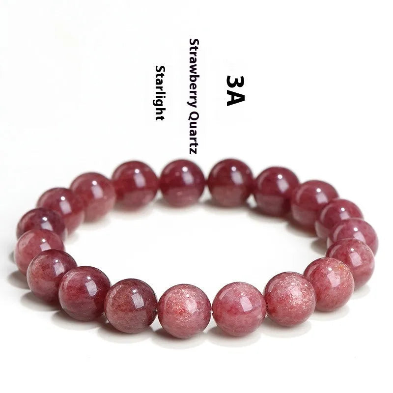 Natural starlight cherry red strawberry quartz bracelet with geometric crystal beads in multiple diameter options
