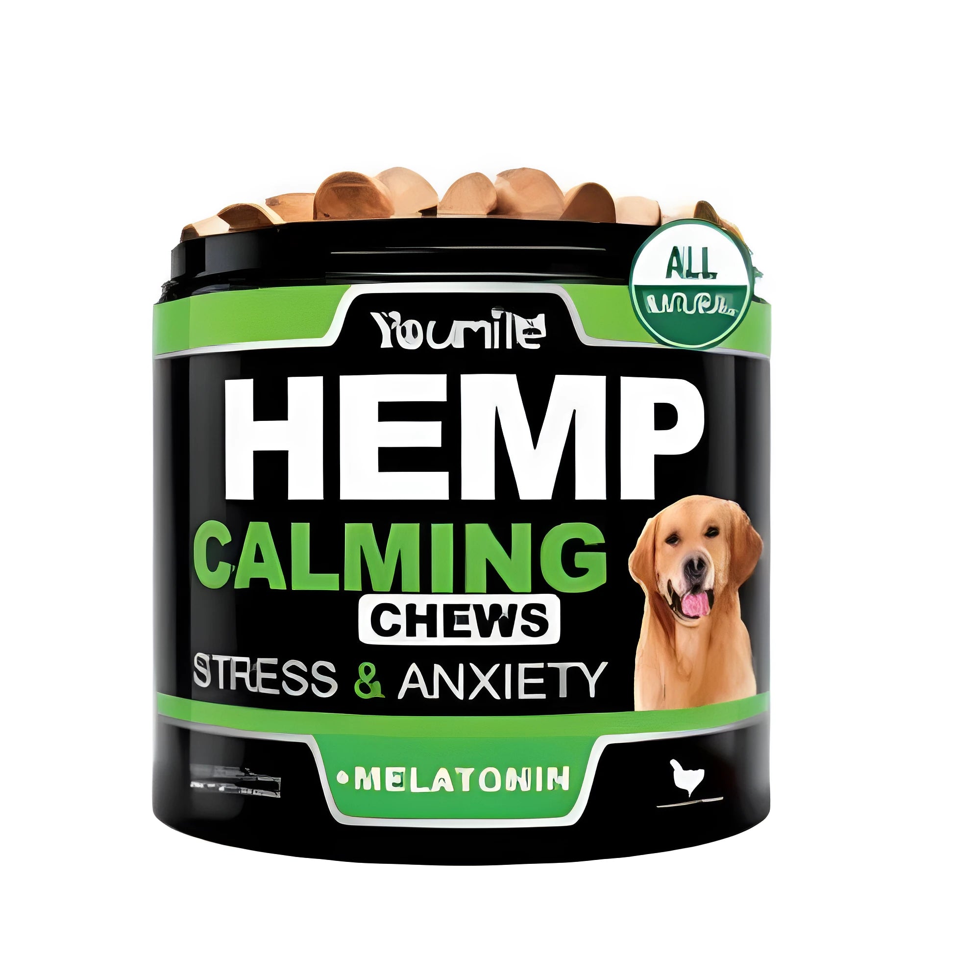 Bottle of Calm Down and Chew chewable stress relief capsules, 120 count