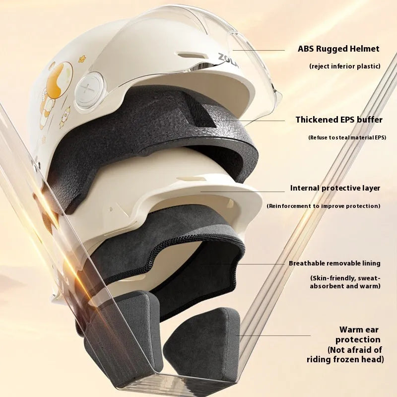 Electric motorcycle half helmet in khaki colour with HD glasses for summer commuting