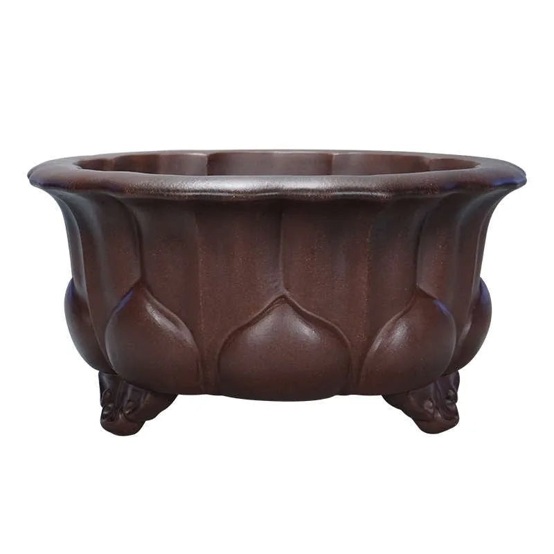 Square purple sand succulent pot with Chinese classical antique design