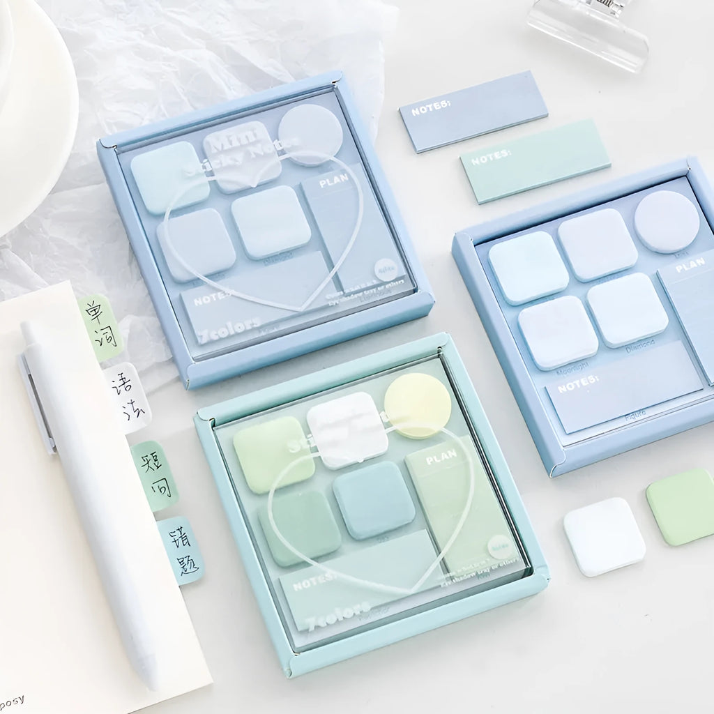 Eye Shadow Box Post It Sticker note box with 210 sheets, 7 pads, paper, 102 x 102 mm, available in blue coffee green purple