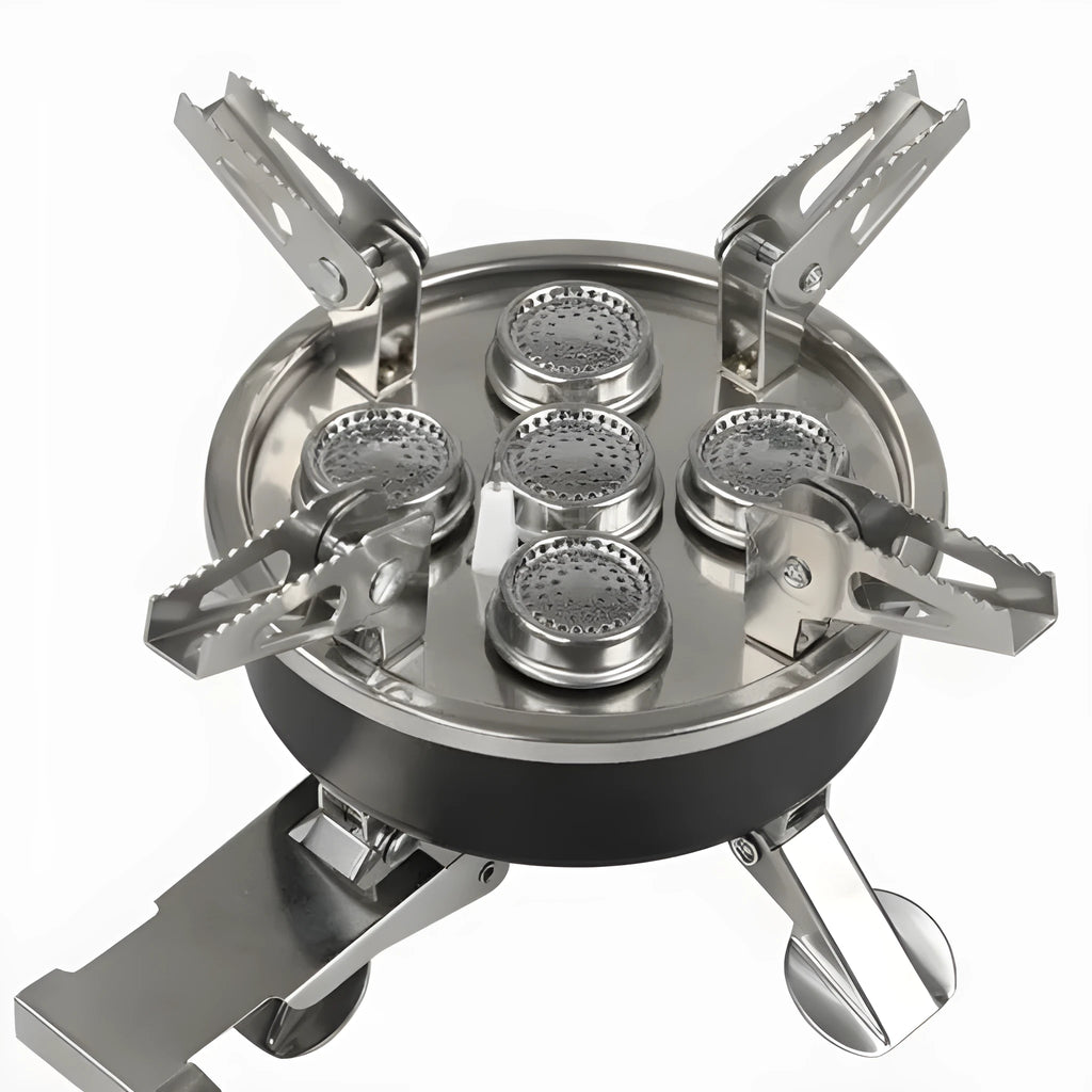Silver stainless steel portable split stove with copper fittings and 100cm hose for outdoor cooking