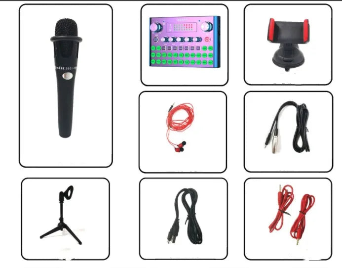 F007plus wireless sound card and condenser microphone for computer and mobile phone live streaming
