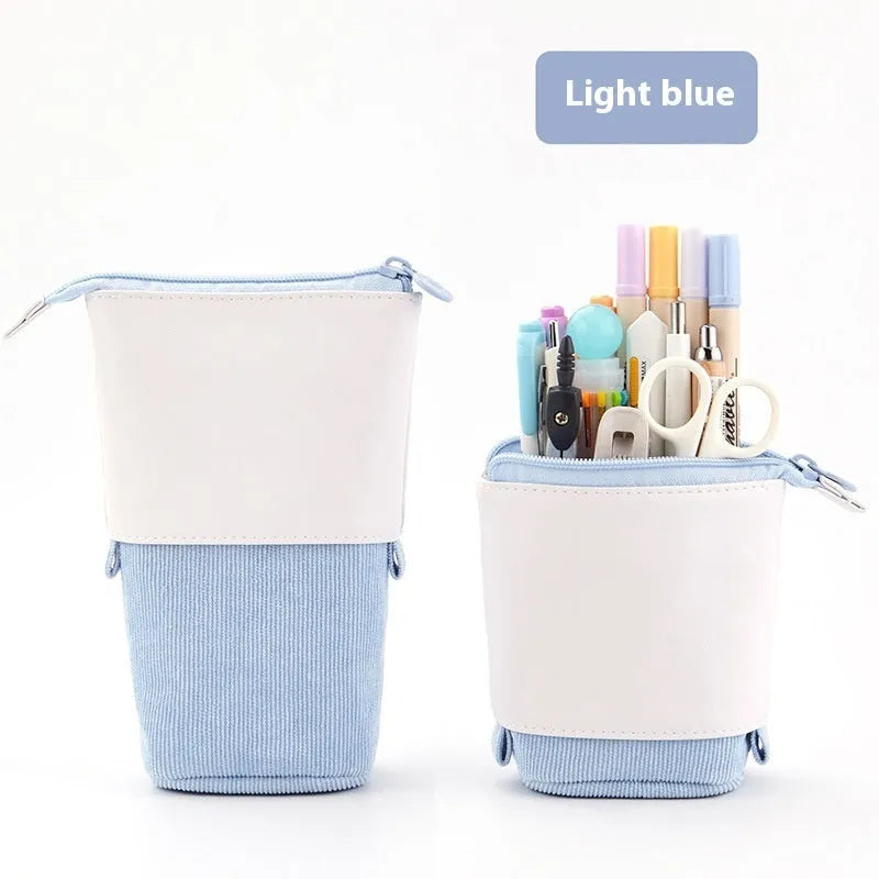 PU corduroy stationery case with drop-down telescopic design in six colour options.
