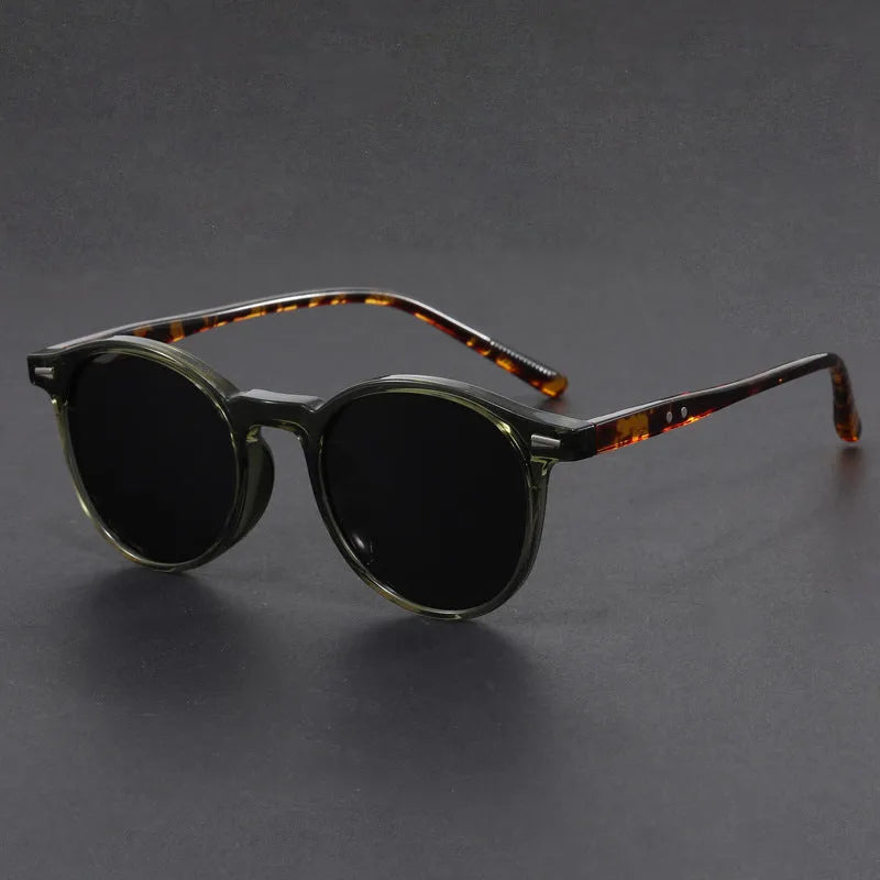 Retro round oval frame sunglasses in multiple colour options including Bright Black and Tea Frame Dried
