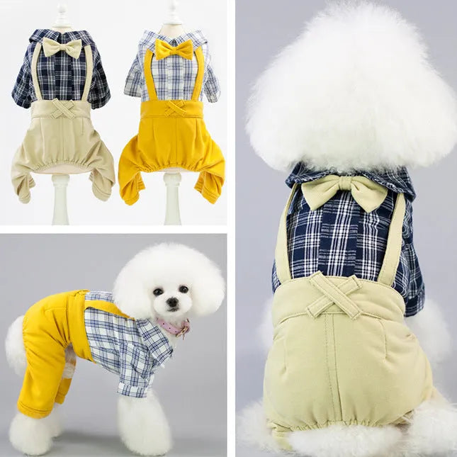 Cotton dog clothing in yellow and khaki for spring and summer, sizes XS to XXL