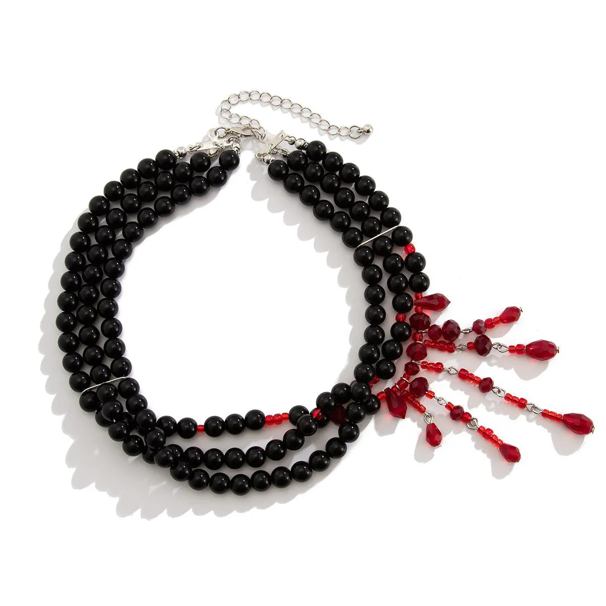 Men's geometric blood drop necklace with crystal and imitation pearl on adjustable chain in red and black colour option