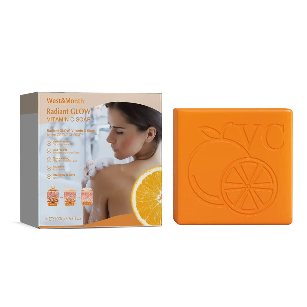 100g bar of whitening vitamin body care soap containing kojic acid and botanical extracts.