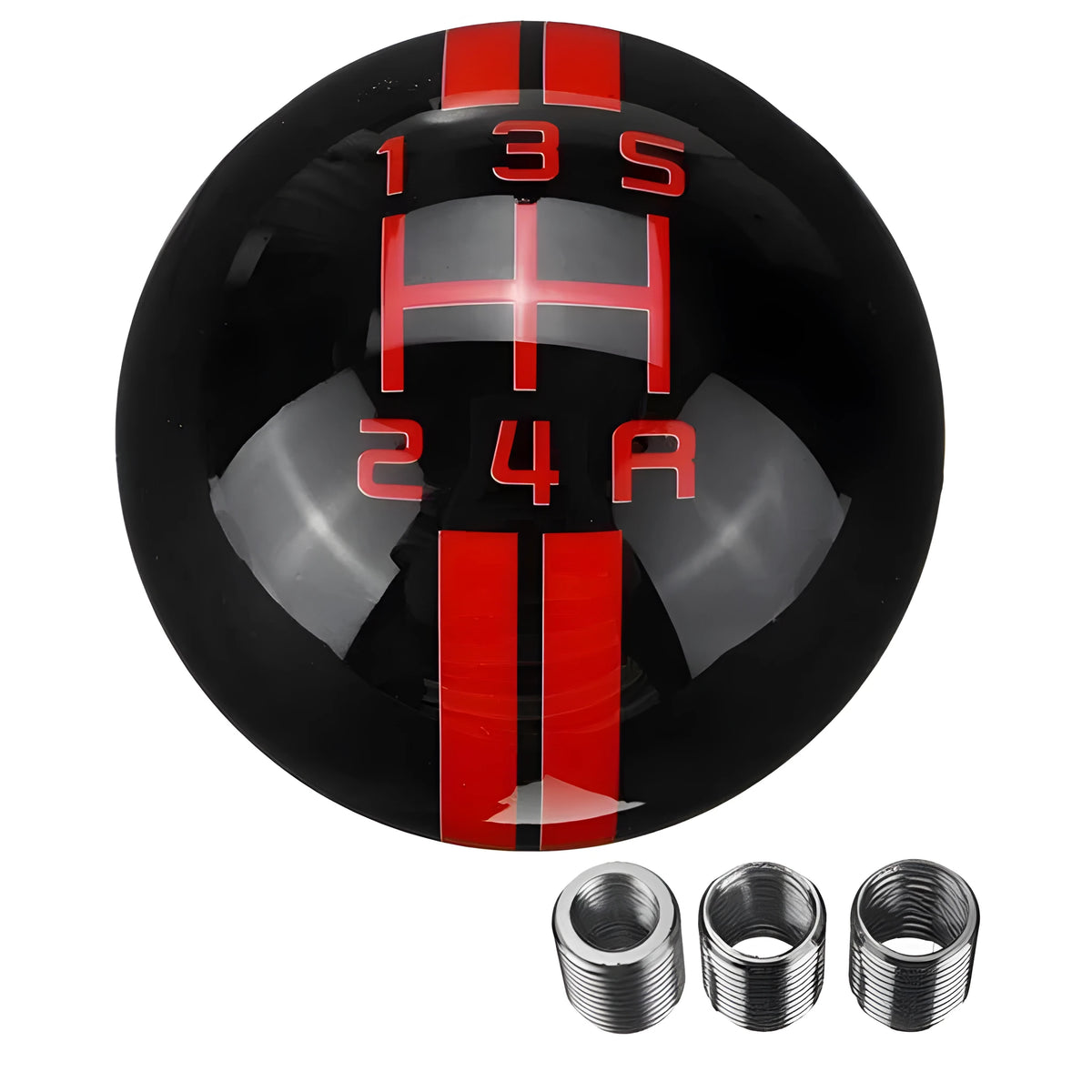 Universal 5 speed acrylic car gear head with black ball design and red gear markings