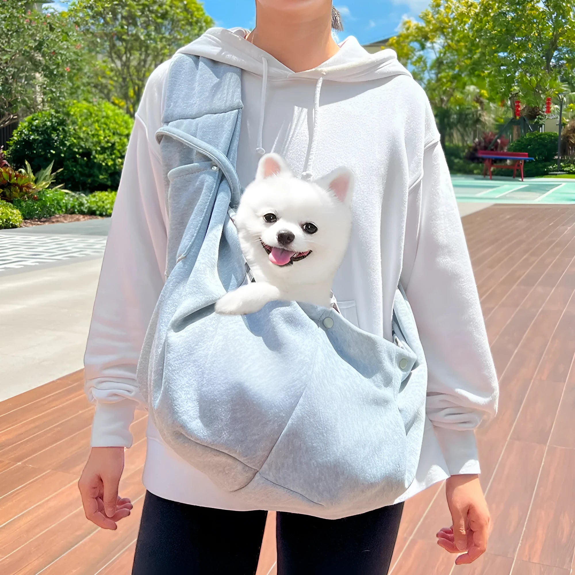 Polyester crossbody pet carrier bag for cats and dogs M size burgundy colour on autumn outing