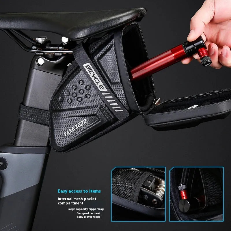 Bicycle saddle bag 1L black plain under saddle on mountain bike with fixture fitting