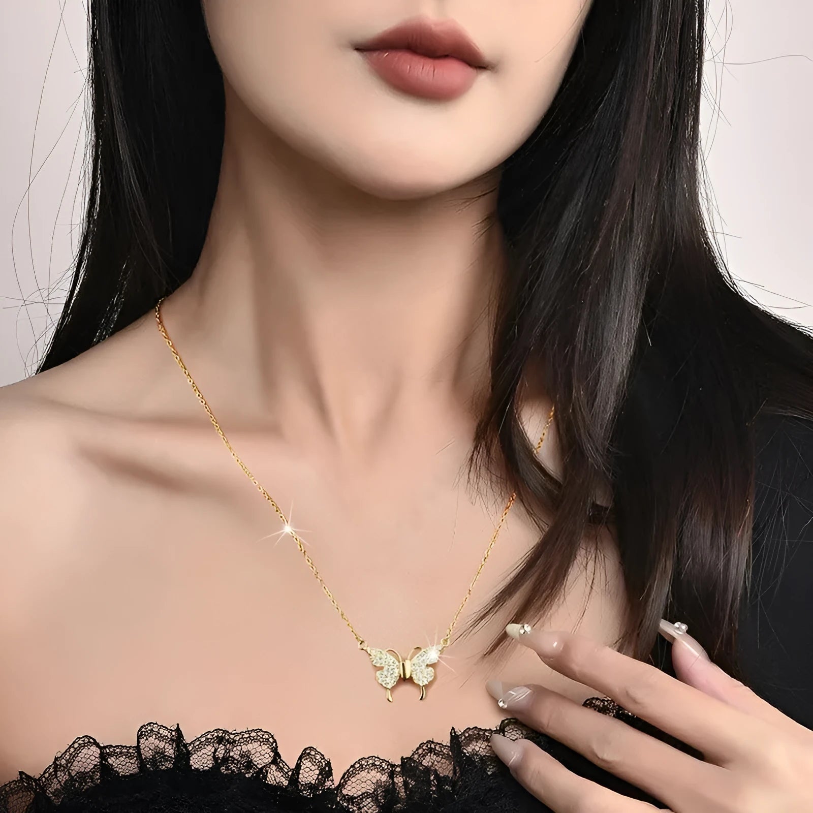 Titanium steel clavicle chain necklace with magnetic butterfly clasp and twisted chain design