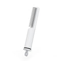 Stainless steel pet dematting comb with handle for removing knots and mats from dog's coat.