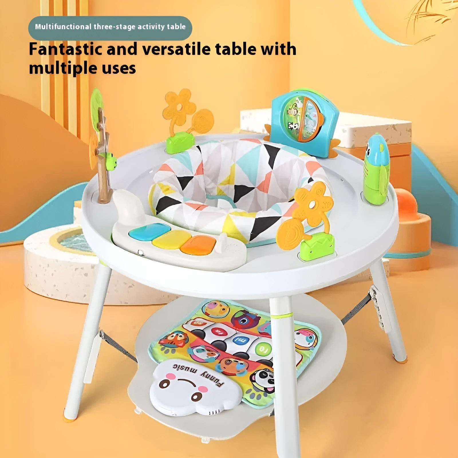 Baby jumping chair with three-in-one bouncing, gymnastic rack, and training functions in duck or lion theme