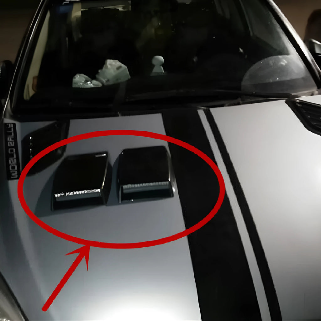 Black ABS plastic simulated car air vent decoration accessory with realistic dimensions.
