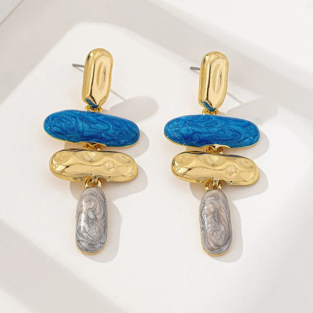 Zinc alloy geometric stud earrings with electroplated finish for women