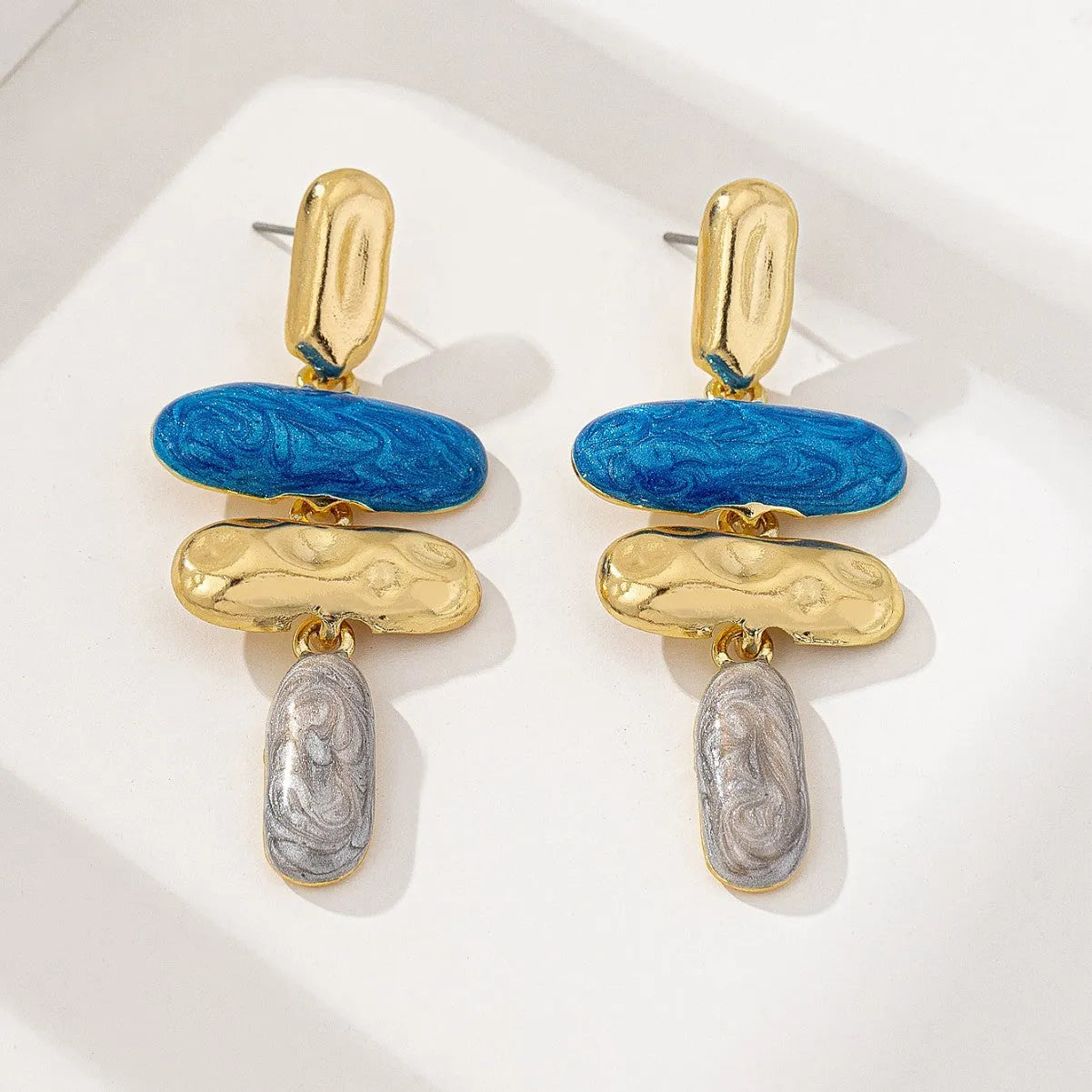 Zinc alloy geometric stud earrings with electroplated finish for women
