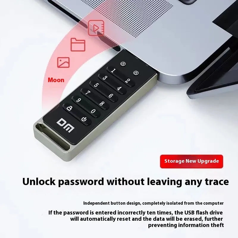 64GB metal fingerprint encrypted USB flash drive showing USB 3.0 connector.