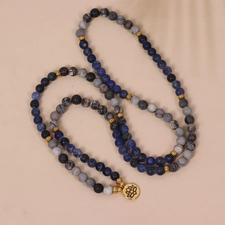 Blue patterned network stone bead multi-layer bracelet on alloy chains with fresh sweet style