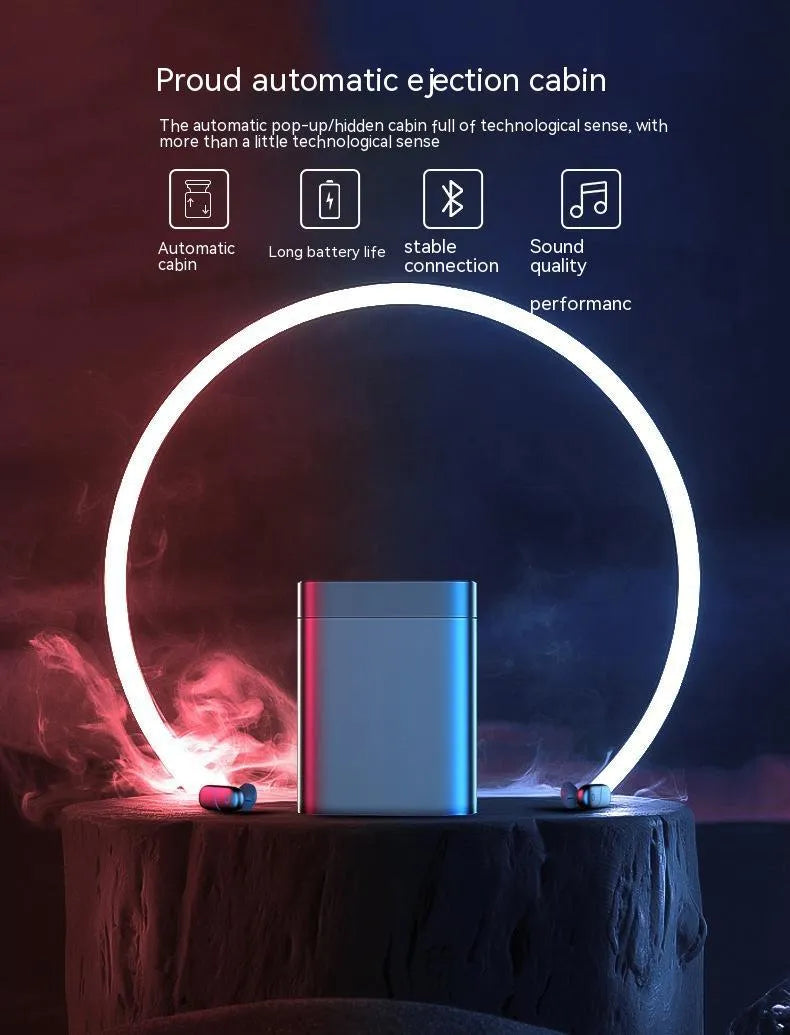 Silver gray wireless Bluetooth headset with charging compartment power bank, 74x28x95mm, LOOP T6
