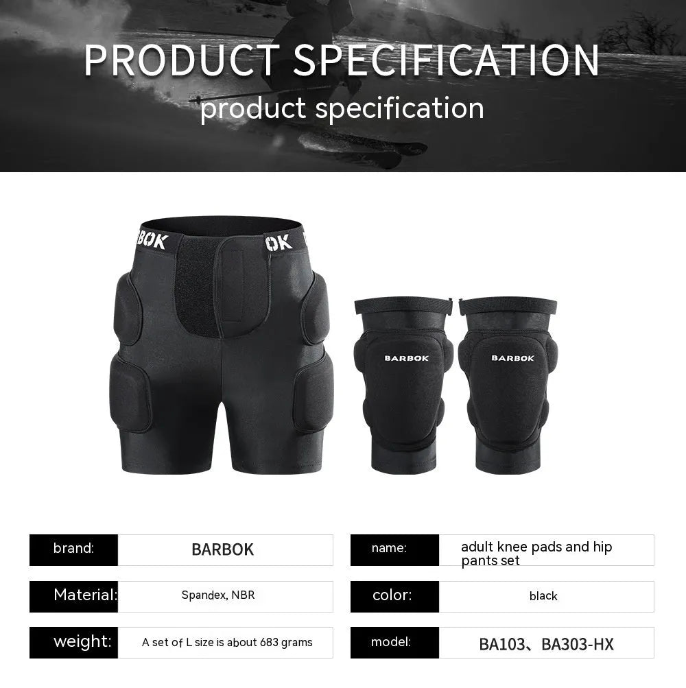 Black skating hip protection trousers with NBR foam padding for fall prevention