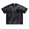 Men's black cotton T-shirt with printed letter pattern and drop-shoulder sleeves