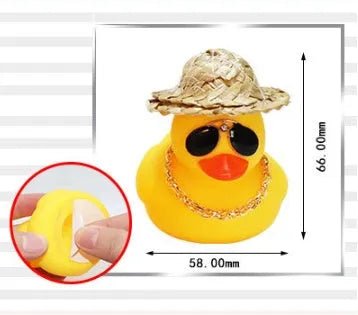Straw hat yellow duck car dashboard ornament with removable sunglasses accessory
