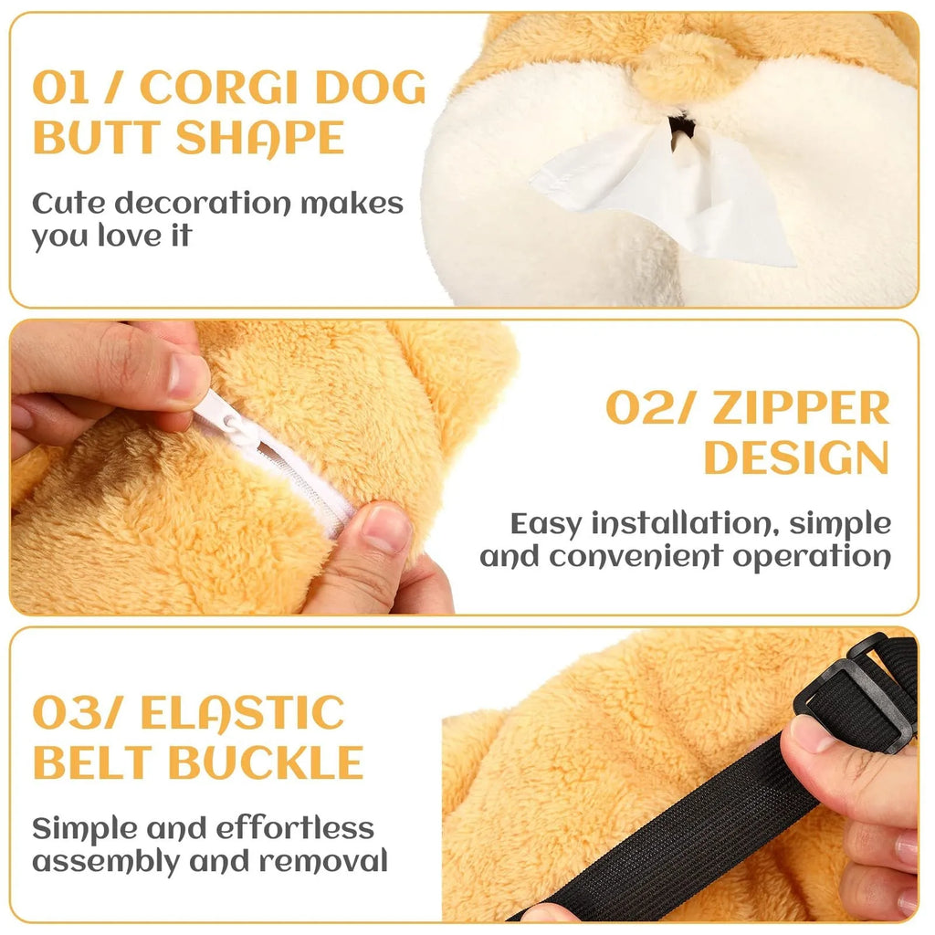 Yellow corgi butt shaped hanging pouch tissue box cover for car and home