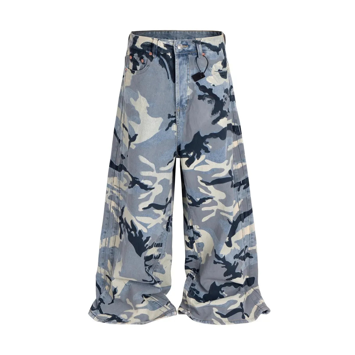 Snow camouflage blue loose fit jeans with micro-elastic cotton denim fabric