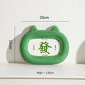 White ceramic pet bowl with raised sides featuring a colourful cai wealth character design for cat or dog food and water