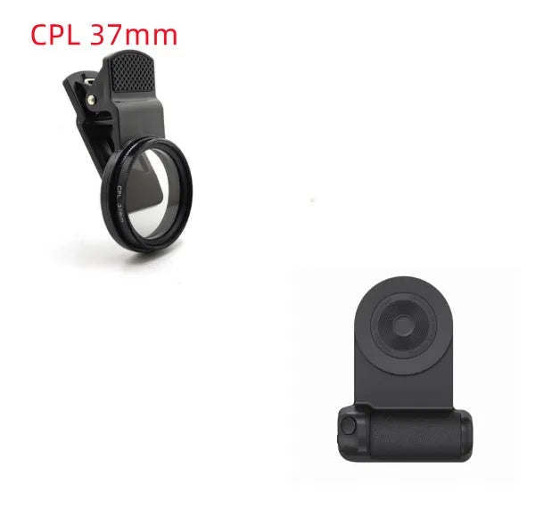 Black magnetic phone camera bracket with ergonomic PU leather handle on table