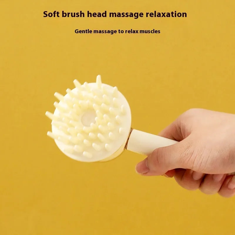 3 in 1 pet bath brush with shampoo dispenser, silicone soft nails, non-slip 18cm handle, for dogs and cats
