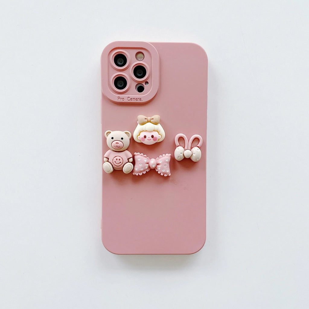 Women's fashion three-dimensional doll bear decorative phone case for iPhone with TPU construction