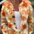 Yellow digital print cardigan coat with 3D stereoscopic pattern, regular sleeves, gentle cardigan style.