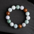 Women's Myanmar jade bracelet with three-colour 13mm round beads and certificate