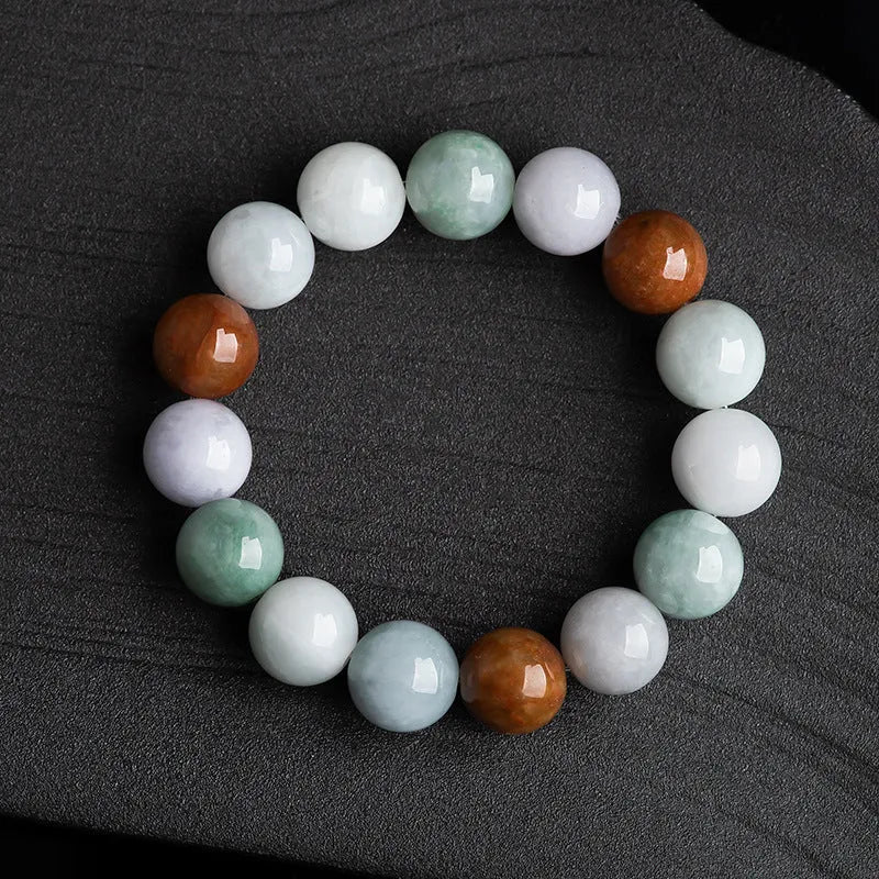 Women's Myanmar jade bracelet with three-colour 13mm round beads and certificate