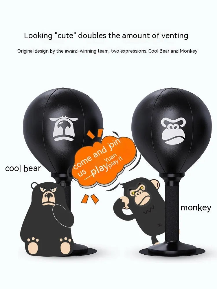 Desktop speed ball reaction trainer with PU ball in vertical style, Cool Bear design on desk