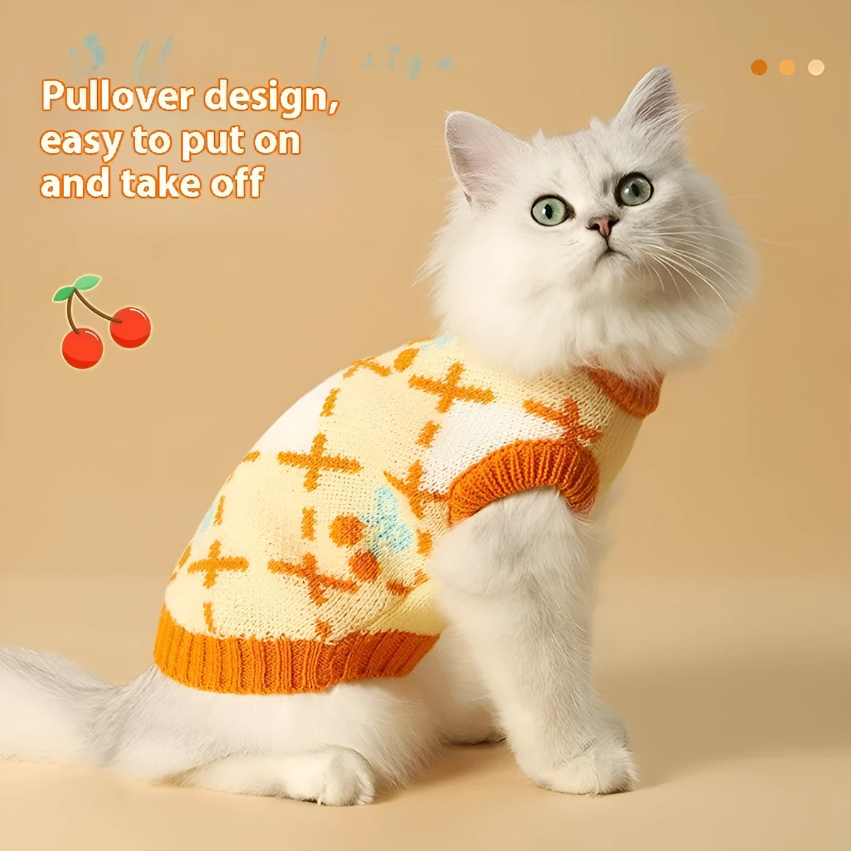Cat sweater autumn-winter warm thickening windproof orange cherry diamond cherry material on a light background