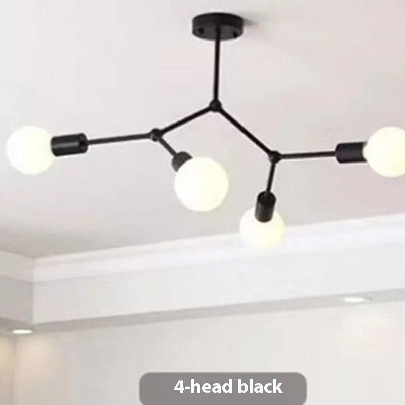 Iron ceiling light fixture in Nordic style with multiple arms, available in black or white.