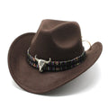 A wool felt western cowboy hat with a bell crown, shown in one of fourteen available colours including army green, black, or wine red.