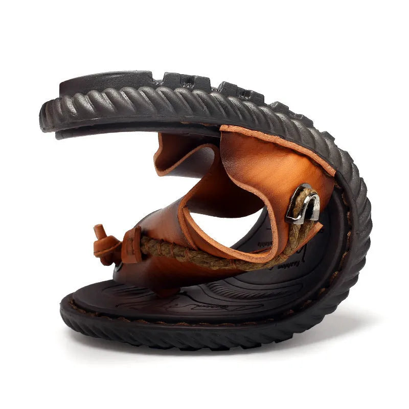 Men's dark blue herringbone pattern outdoor slippers with rubber sole, shown in a plus size.