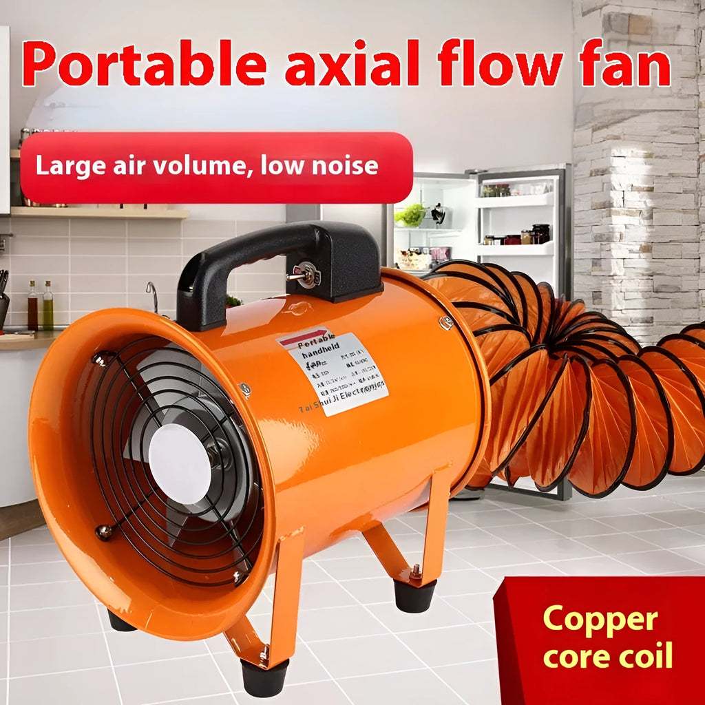 Portable 8-inch titanium steel axial flow fan with 5-metre duct for industrial dust removal