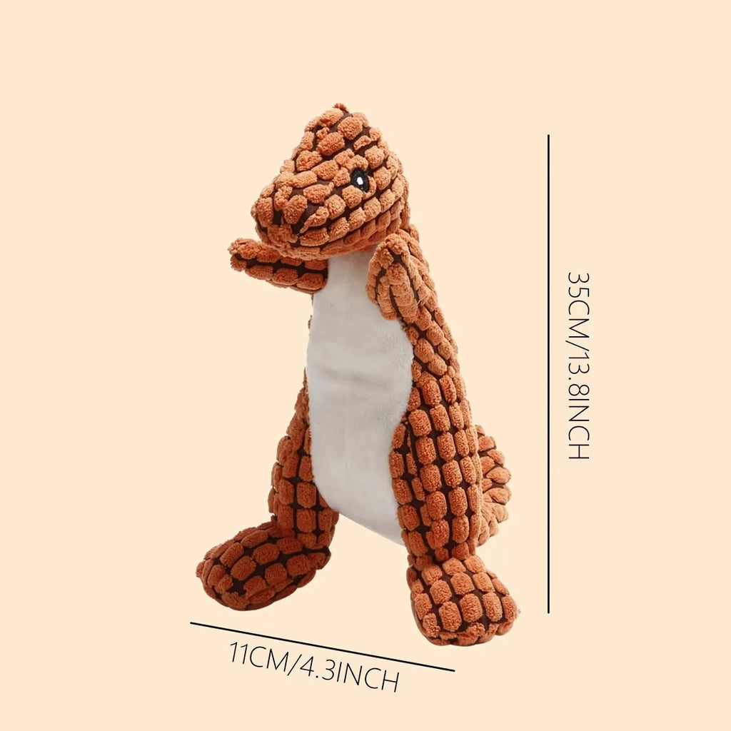 Four grey, green, and orange bite-resistant dog toys with sound features on a white background.