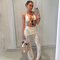 Lace three-piece ladies swimsuit set in solid colour C3664 White