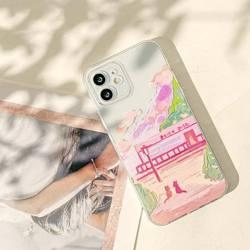Soft silicone mobile phone case with a two-cat cartoon design for Apple iPhones