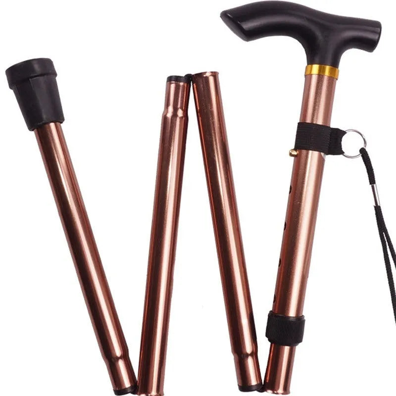 Aluminium folding walking cane extended to show adjustable length and non-slip rubber tip