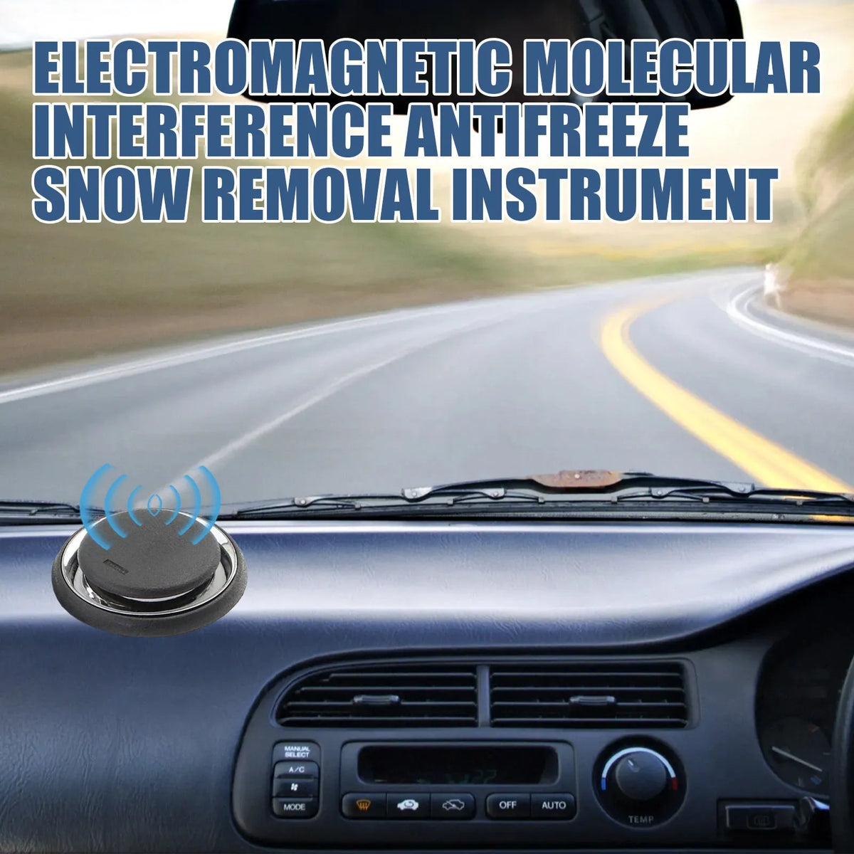 Compact black portable car deicing instrument for melting windscreen ice and snow.